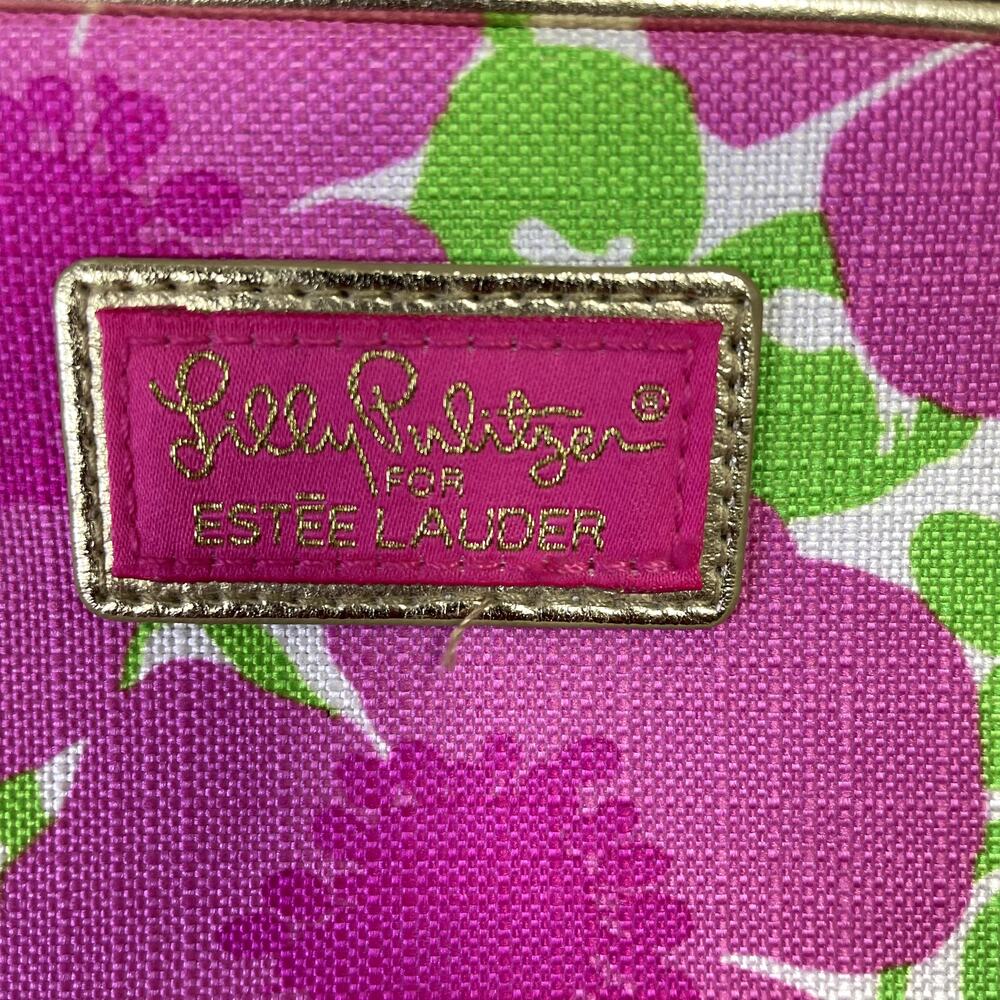 NEW Lilly Pulitzer Estee Lauder Cosmetic Makeup Bag Pink floral  Zipper Pouch - Picture 2 of 11